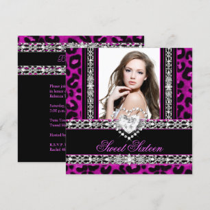 Invitation Sweet sixteen 16 Partie Léopard Rose Diamond