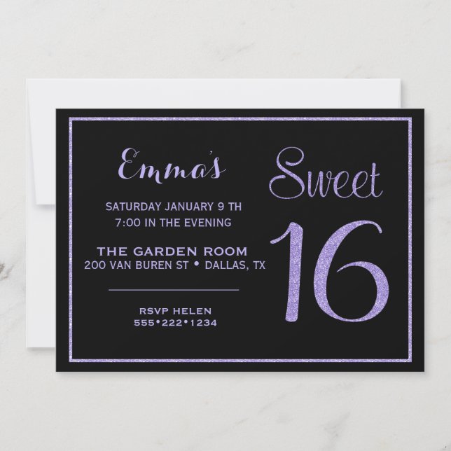 Invitation Sweet sixteen 16 Parties scintillant de lavande Gl (Devant)