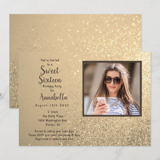 Invitation Sweet sixteen 16 Parties scintillant d'or photo An