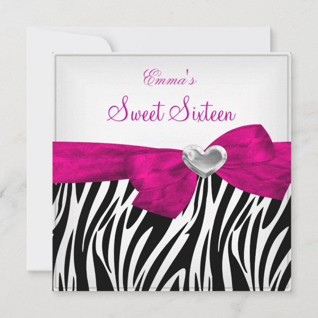 Invitation Sweet sixteen 16 Party Silver rose Black Leopard 5 (Devant)