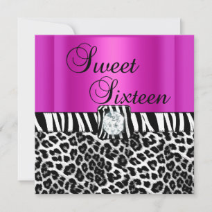 Invitation Sweet sixteen 16 Party Zebra Hot Pink Leopard