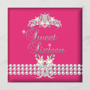 Invitation Sweet sixteen 16 Perle blanche en argent Tiara ros