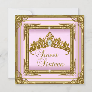 Invitation Sweet sixteen 16 Pink Tiara Parties scintillant or