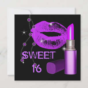 Invitation Sweet Sixteen 16 Rouge à lèvres rose chaud violet