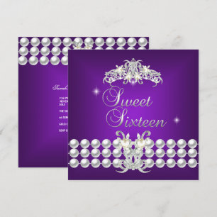 Invitation Sweet sixteen 16 Tiara Purple Silver White Pearl