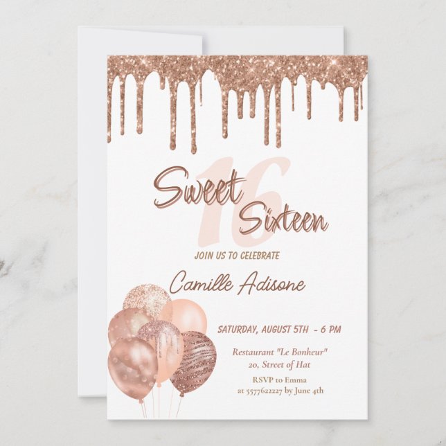 Invitation Sweet sixteen 16e Anniversaire (Devant)