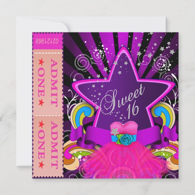 Invitation SWEET SIXTEEN 16e anniversaire de fête amusant bil (Devant)