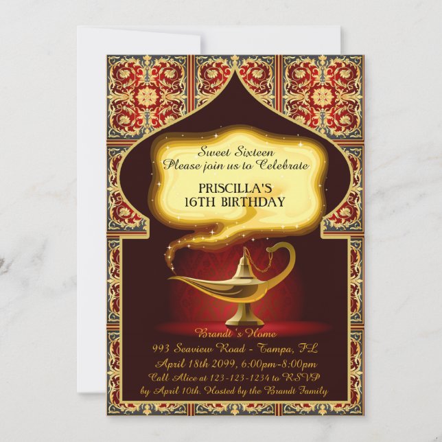 Invitation Sweet sixteen, 16e anniversaire, nuit arabe (Devant)
