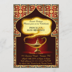 Invitation Sweet sixteen, 16e anniversaire, nuit arabe