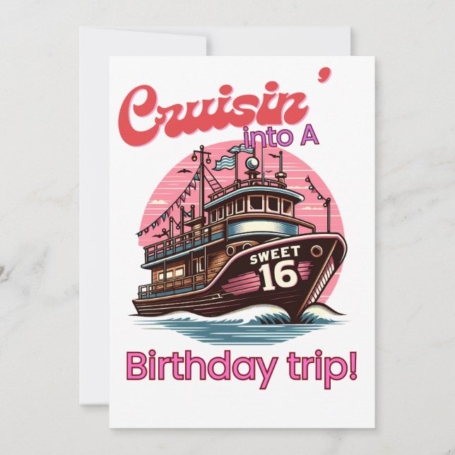 Invitation Sweet sixteen 16e Croisière En Voyage D'Anniversai (Devant)