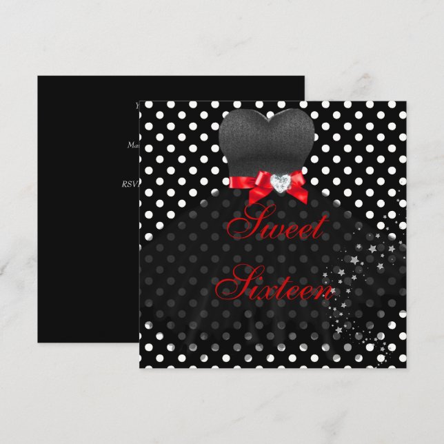 Invitation SWEET SIXTEEN 16e fête d'anniversaire (Devant / Derrière)