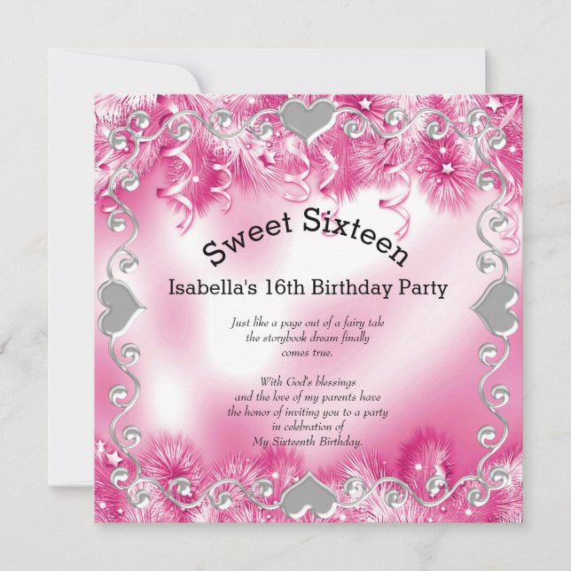 Invitation Sweet sixteen 16e hiver Wonderland Argent rose (Devant)