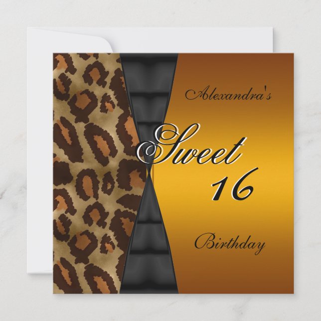 Invitation Sweet sixteen 16e Or Jaune Noir Sauvage (Devant)