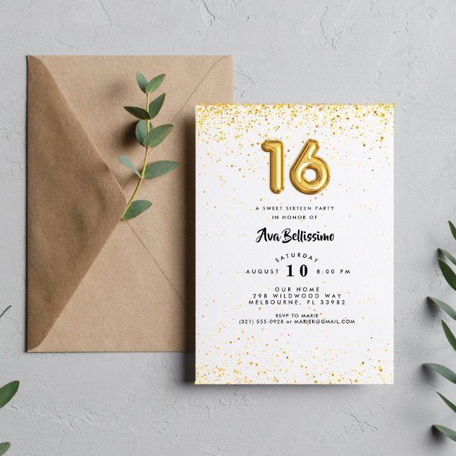 Invitation Sweet sixteen 16ème Confetti fête d'anniversaire (Créateur téléchargé)
