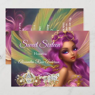 Invitation Sweet Sixteen 16ème conte de fée Carrosse Rose Vio