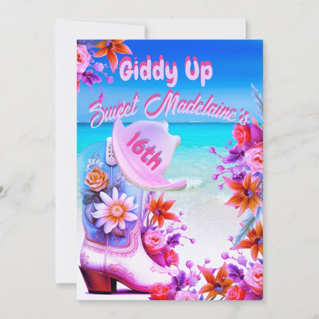 Invitation Sweet sixteen 16th Beach Cowgirl Floral Anniversai (Devant)