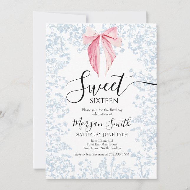 Invitation sweet sixteen à arc rose et bleu (Devant)