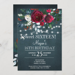 Invitation Sweet sixteen à fleurs d'hiver