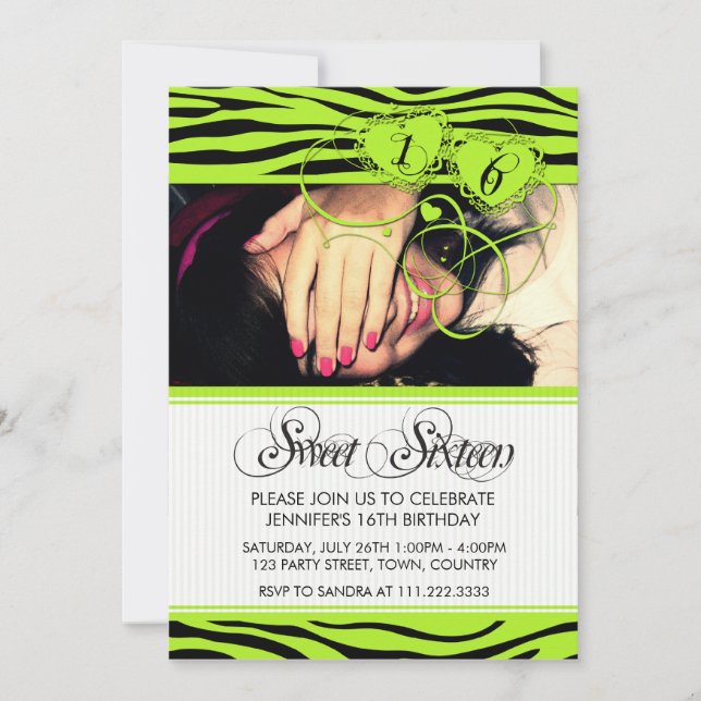 INVITATION SWEET SIXTEEN À LA MODE BLANC VERT D'IMPRESSION DE (Devant)