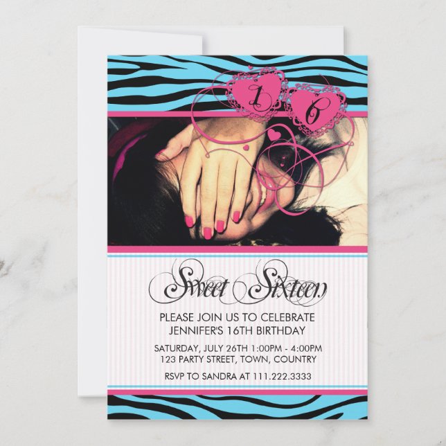 INVITATION SWEET SIXTEEN À LA MODE ROSE BLEU D'IMPRESSION DE (Devant)