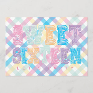 Invitation Sweet sixteen à thème rose bleu violet