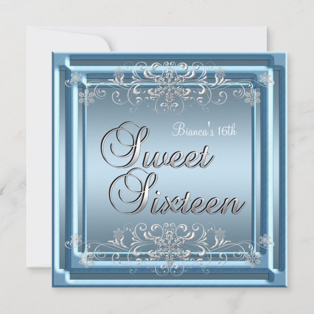 Invitation Sweet sixteen Anniversaire Bleu Argent Ado fille (Devant)