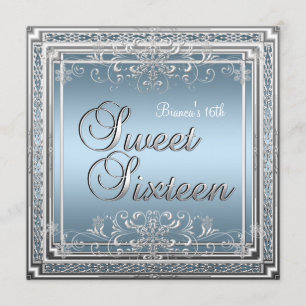 Invitation Sweet sixteen Anniversaire Bleu Argent Ado fille 2