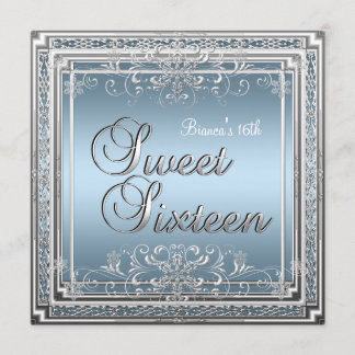Invitation Sweet sixteen Anniversaire Bleu Argent Ado fille 2