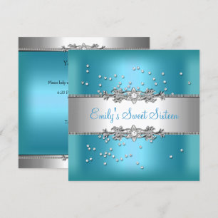 Invitation Sweet sixteen Anniversaire Bleu Turquoise Diamants