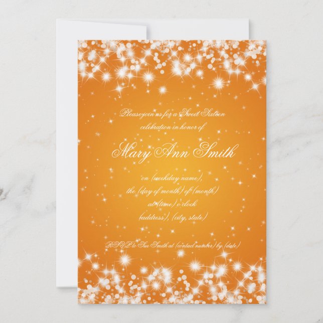 Invitation sweet sixteen Anniversaire Fête Hiver Étincelle Or (Devant)