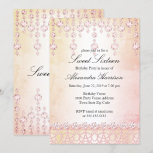 Invitation Sweet sixteen Anniversaire Pink Crystal Silver