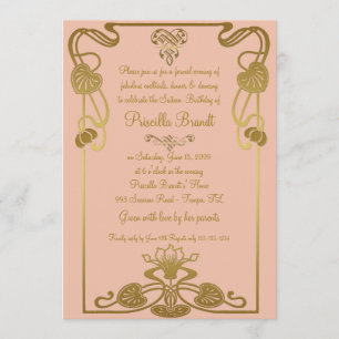 Invitation Sweet sixteen Anniversaire, style Gatsby, Pêche & 