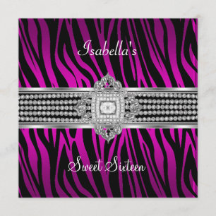 Invitation Sweet Sixteen Anniversaire Zèbre Rose Chaud