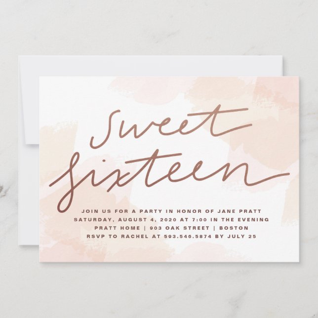 Invitation Sweet sixteen aquarelle (Devant)