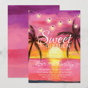 Invitation Sweet sixteen, Beach Sunset Anniversaire Invitatio