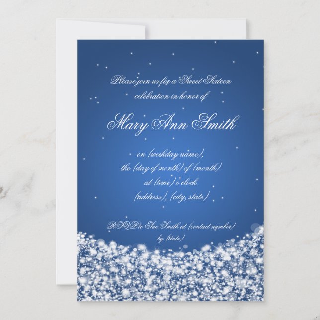 Invitation Sweet Sixteen Birthday Party Star Sparkle Blue (Devant)