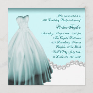 Invitation Sweet sixteen bleu blanc et Turquoise