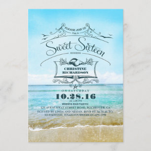 Invitation Sweet sixteen bleu mer Retro Beach Ombre