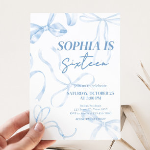 Invitation Sweet sixteen Blue Bow fête d'anniversaire