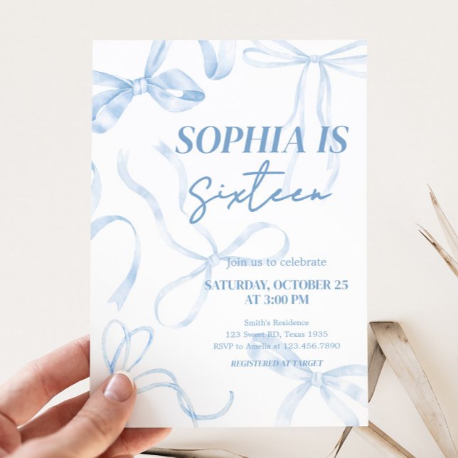 Invitation Sweet sixteen Blue Bow fête d'anniversaire (Coquette Blue Bow Sweet Sixteen Birthday Party Invitation)
