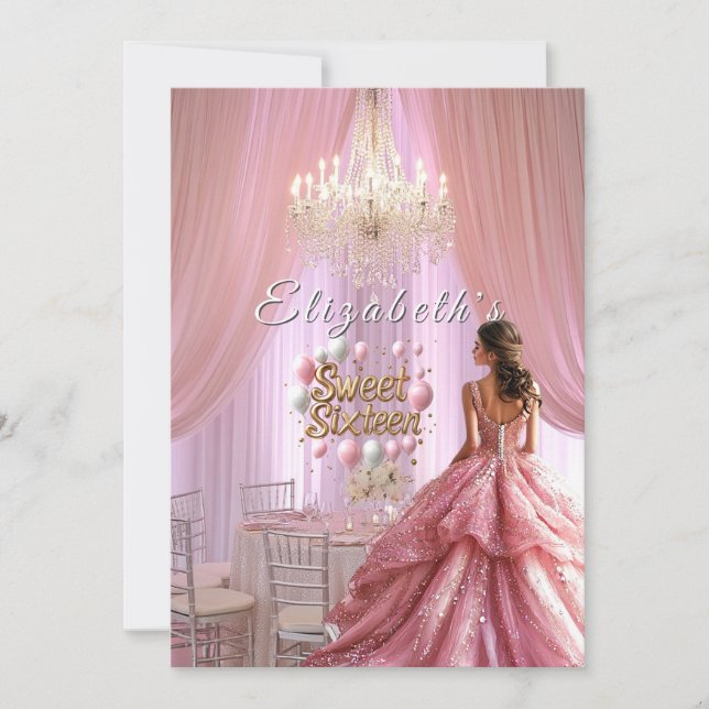 Invitation Sweet sixteen Célébration du lustre rose (Devant)
