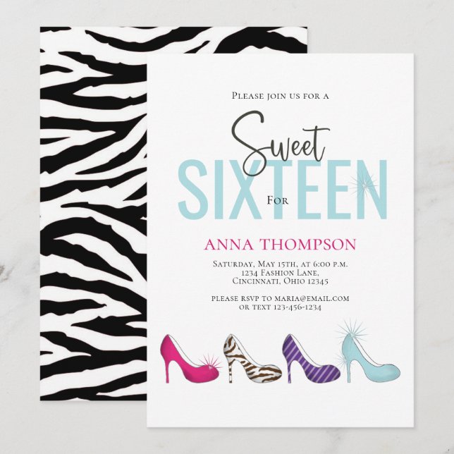 Invitation Sweet sixteen Chic coloré fête d'anniversaire (Devant / Derrière)