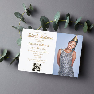 Invitation sweet sixteen chic minimaliste code qr photo or