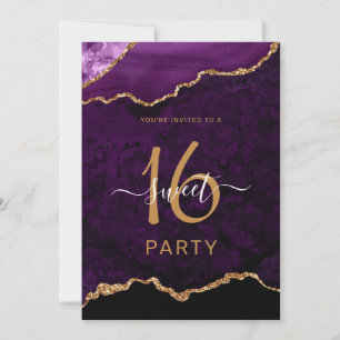 Invitation Sweet sixteen Chic Purple Gold Agate Party