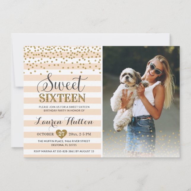 Invitation Sweet sixteen Confetti photo du 16e anniversaire d (Devant)