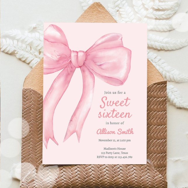 Invitation Sweet sixteen Coquette Bow Rose 16e anniversaire (Créateur téléchargé)
