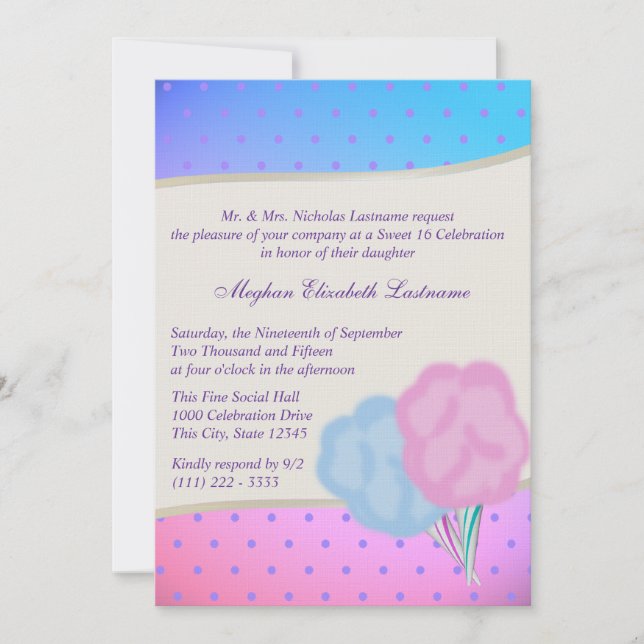 Invitation Sweet sixteen Coton Candy (Devant)