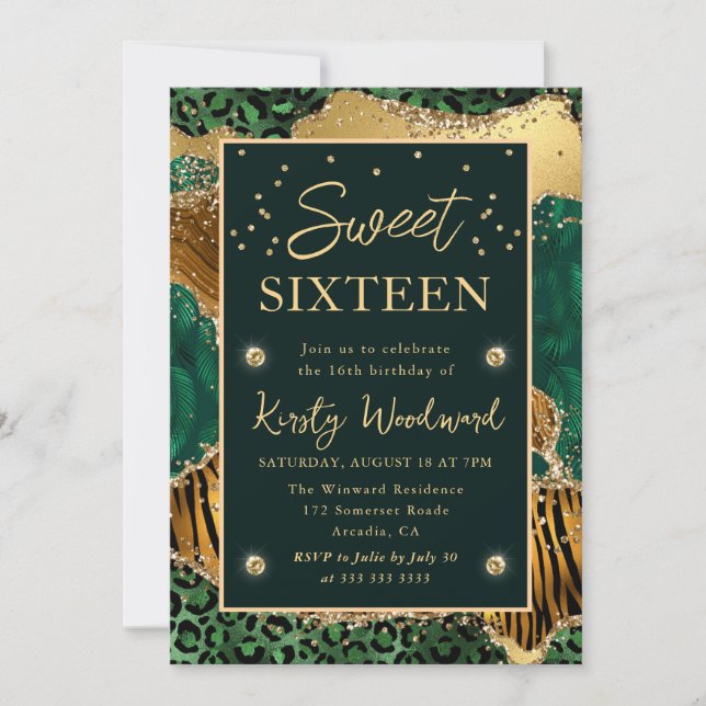 Invitation Sweet sixteen d'âge Poster de animal de la jungle  (Devant)
