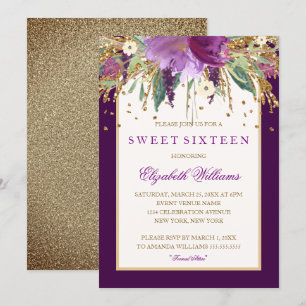 Invitation Sweet sixteen d'Améthyste Floral Violet