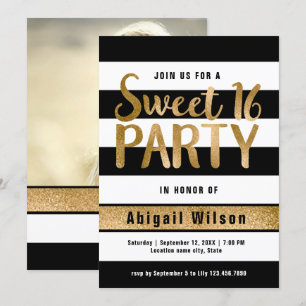 Invitation sweet sixteen d'anniversaire noir d'or